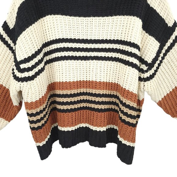 By Together Chunky Knit Cowl Neck Striped Sweater Womens Size S/M Oversized - Picture 9 of 13